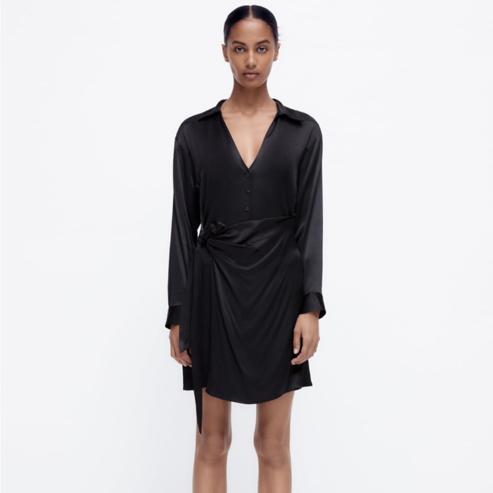✨NWT Zara Black Satin Wrap Dress